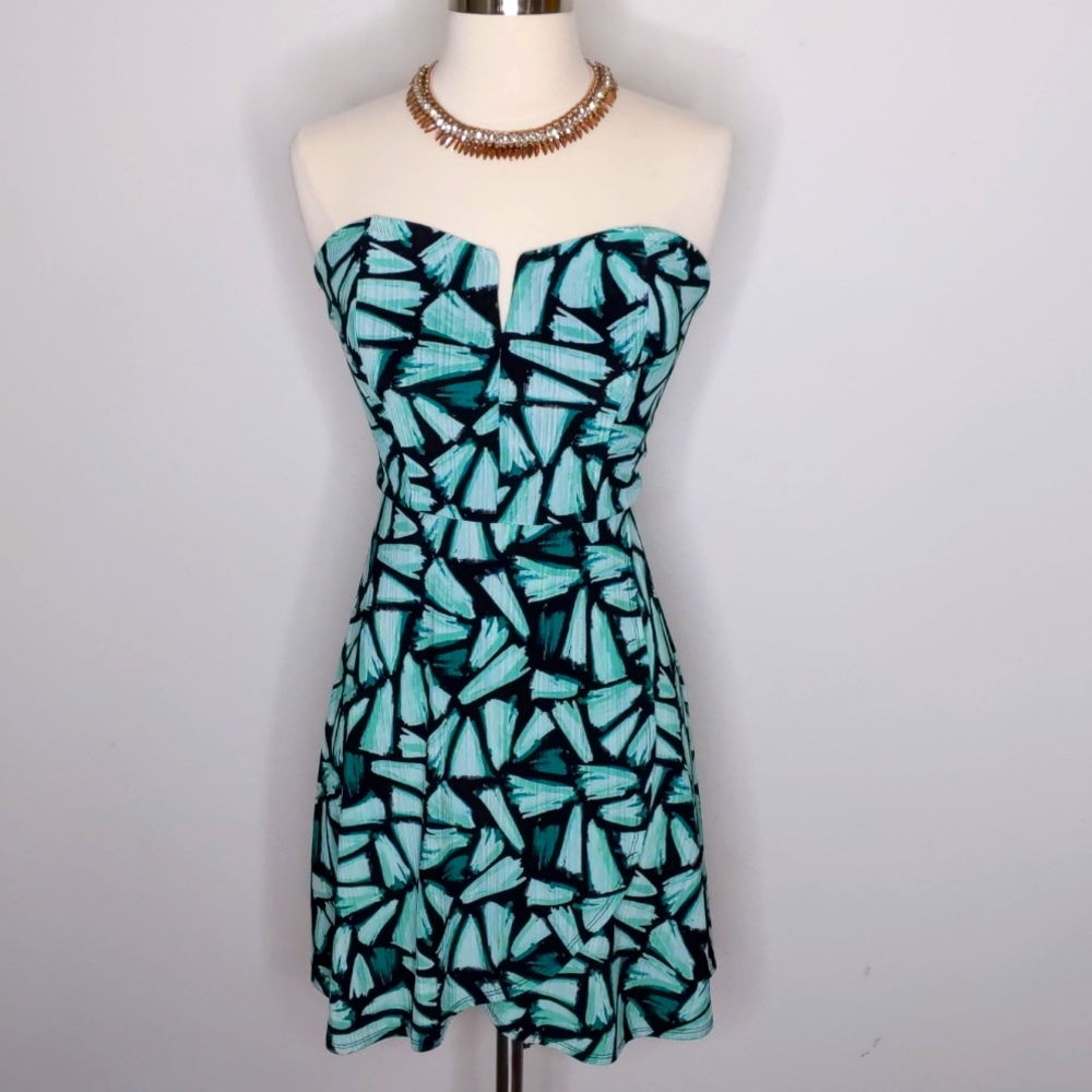 Candies strapless dress black and turquoise size M